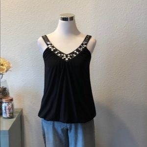 (32) Black Bubble Top w/ Embellished Neckline